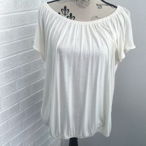 Creamy White Cap Sleeve Elastic Neck and Waistband